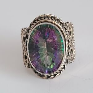 Mystic Topaz 925 Sterling Silver Statement Pinkie Ring Size 4.25